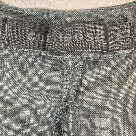 Cut Loose Linen Asym Tunic Dress M Sage Green Sleeveless Pocket Tiered Lagenlook - Picture 3 of 17